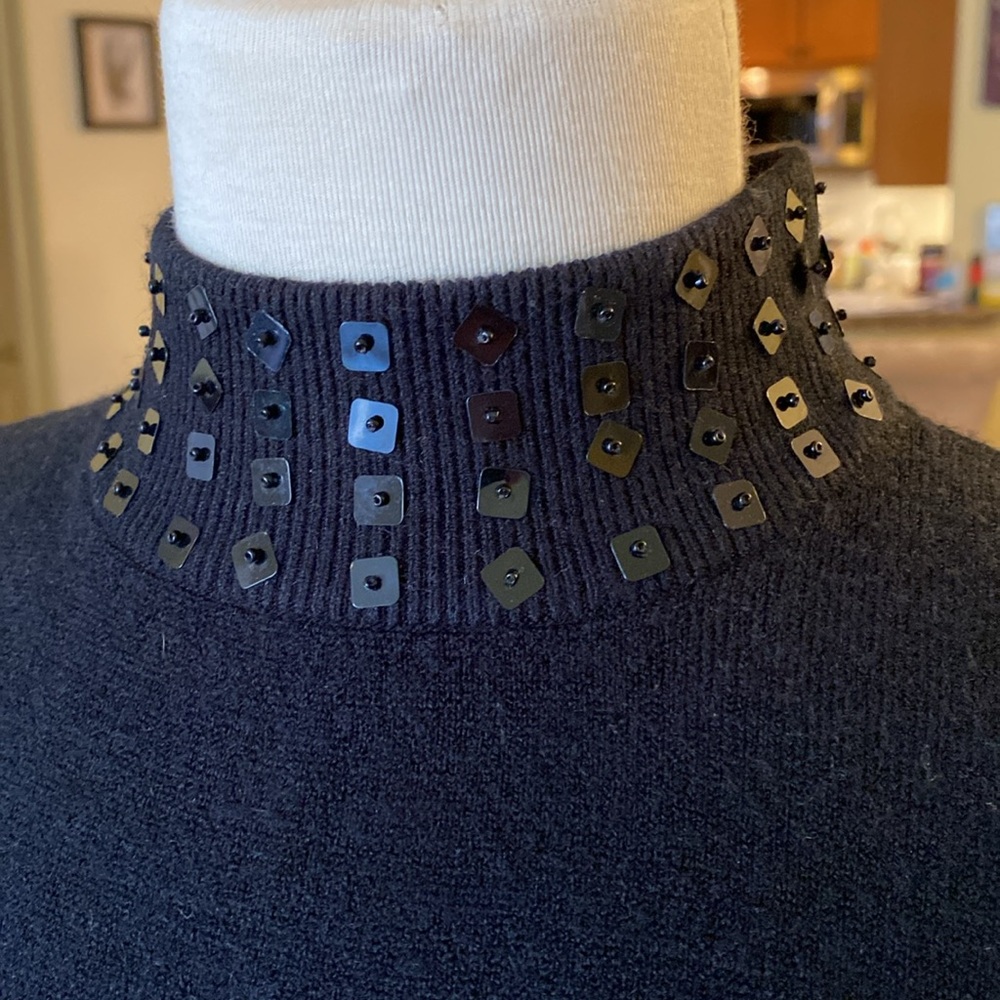 Designers originals, black sweater, sleeveless turtleneck, beading on turtleneck